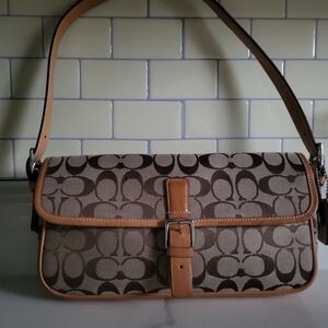 Coach Brown and Tan Signature Shoulder Bag